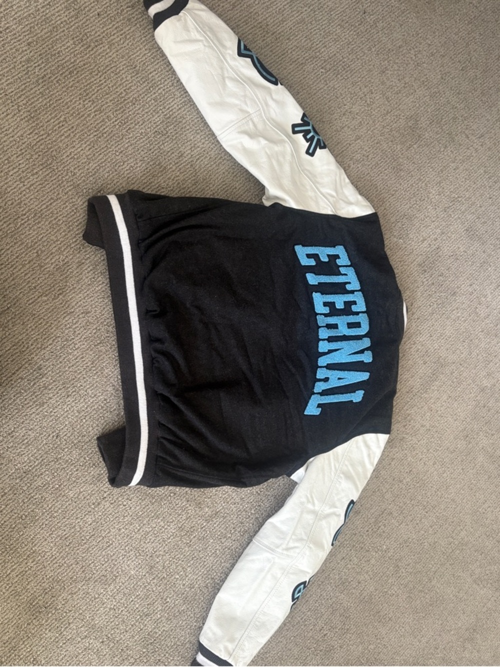 Black and White Varsity Jacket with Blue Appliqué - Picture 3 of 15